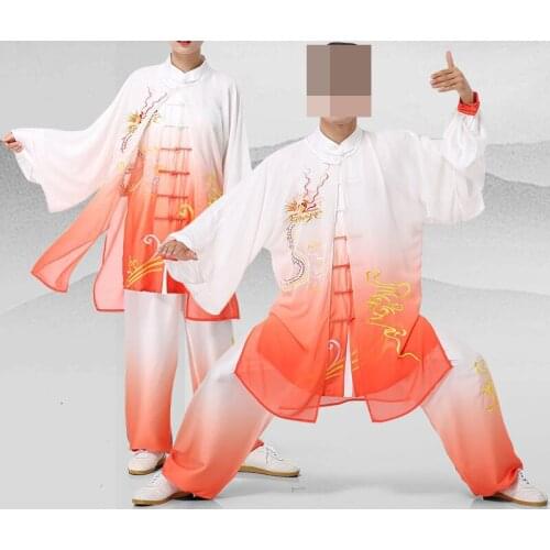 Unisex Tai chi performance clothing wushu suits veil gradients martial art embroidery uniforms 3pcs/set