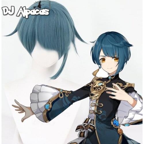 Genshin Impact Xingqiu Cosplay 35cm Wig Short Grey Blue Wig Cosplay Anime Cosplay Wigs Heat Resistant Synthetic Wigs Halloween