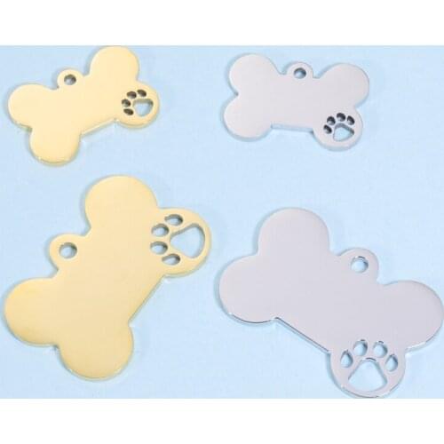 Fnixtar 20Pcs/Lot 17*25mm 24*36mm Blank Dog Bone Hollow Paw Charms Mirror Polish Stainless Steel Charms For DIY Making Necklace