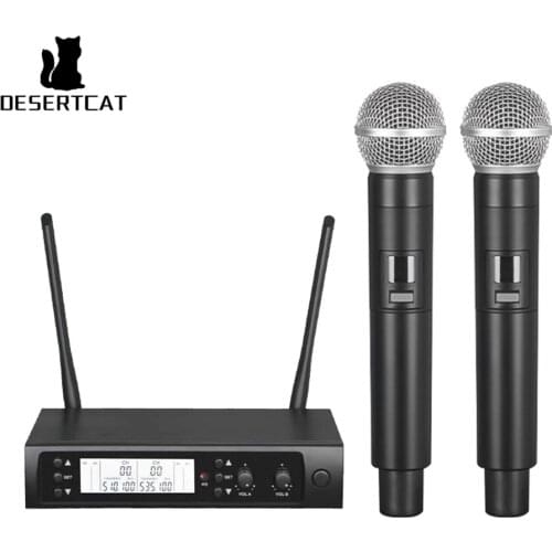 DESERTCAT UHF DSP Professional Dual Wireless Microphone System Dynamic 2 Channels Long Distance Stage Party Karaoke Home KTV MIC