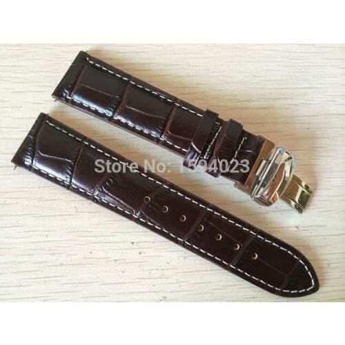 20mm (Buckle18mm) T063617 T063639 T063610 High Quality Silver Butterfly Buckle + Brown Genuine Leather Watch Bands Strap