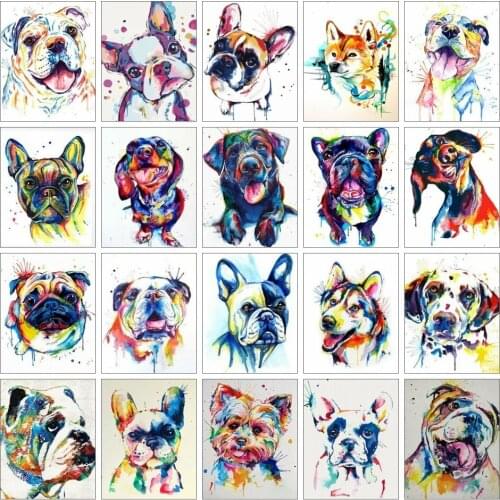 AZQSD Dog Coloring Picture By Numbers Animal Hand Painted Canvas Oil Paintings By Numbers Home Decor Gift Wall Art Framed