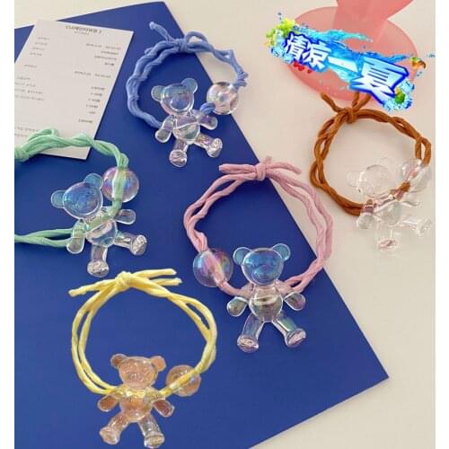 Transparent Crystal Bear Hair Accessories Colorful Ponytail Holder Ice Heart Star Metal Fruits Girl Elastic Hair Bands Hair Ties