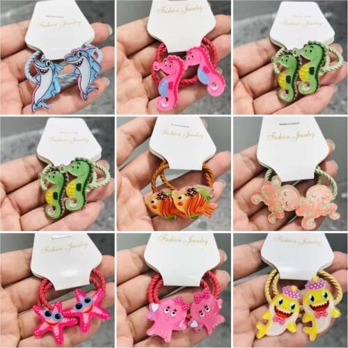 2Pcs Dolphin Fish Animals Hair Accessories Children Rubber Bands Scrunchies Elastic Hair Bands Girls Headband Decorations Ties