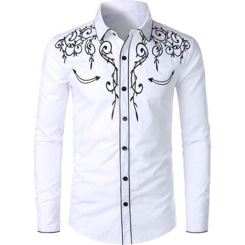 Mens shirts Solid Embroidered Turn Down Collar Long Sleeve Slim Office Meeting Shirt Top Mens social shirt Luxury man shirt