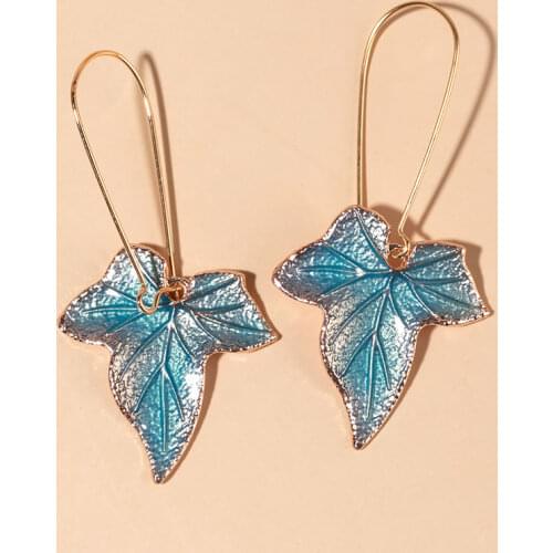 New Trendy Blue Maple Leaf Drop Earrings for Women Boho Jewelry Immortal Flower Leaves Gold Color Hook Dangle Earrings