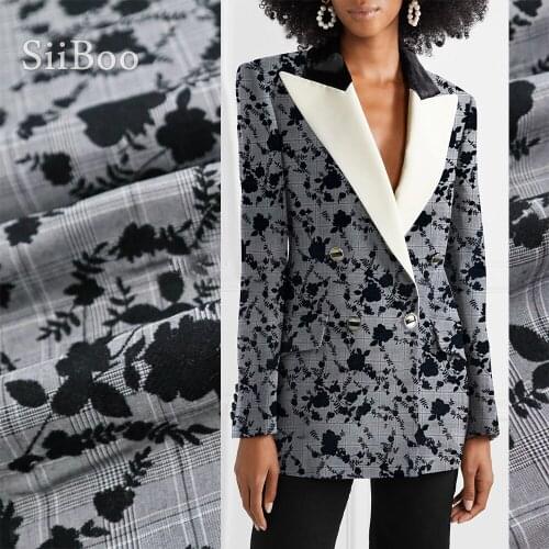 Siiboo Italy elegant luxurious jacquard brocade fabric rose embossed on plaid grey base Elegancia francesa sp6350