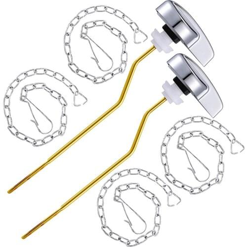 2 Pieces Toilet Flush Lever Toilet Flush Handle Replacement with 4 Pieces Stainless Steel Baffle Chains (Side Mount)
