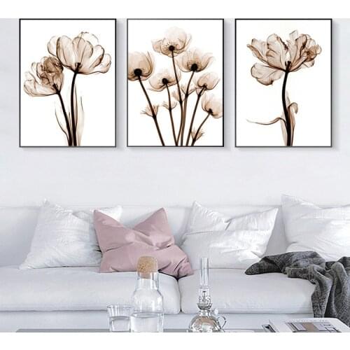 3pcs Modern Transparent Flower Posters Canvas Painting Prints Picture Wall Art For Living Room Decoration Simple Home Decor