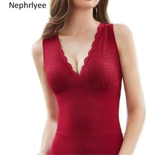 Plus size 3XL-4XL thermal tank tops Lace Tank Tops Women Winter Thermal Underwear Female Bottoming Camis Top SLP001310