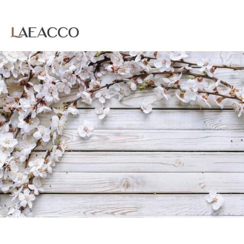 Vinyl Spring Wood Backdrops For Photography Cherry Flower White Gray Plank Board Digital Photography Backdrop Photo Backgrounds
