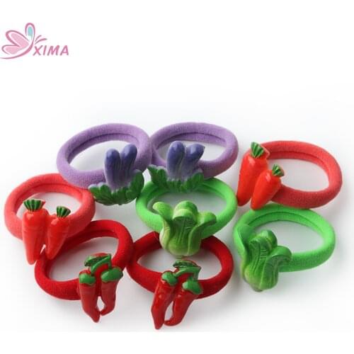 XIMA 8pcs/lot Cartoon Hair Accessories Cute Vegetables Elastic Hair Nylon Band Girls Elastic Hair Rings Headband for Kids