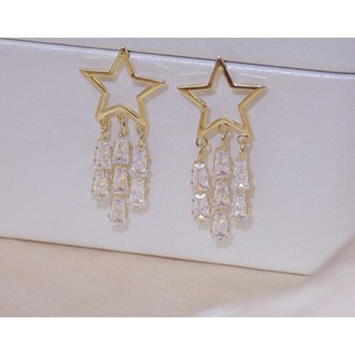 Xinbada Fashion Jewelry S925 Silver Needle Exquisite Zircon Five-pointed Star Tassel Earrings for Woman Holiday Daily Earring