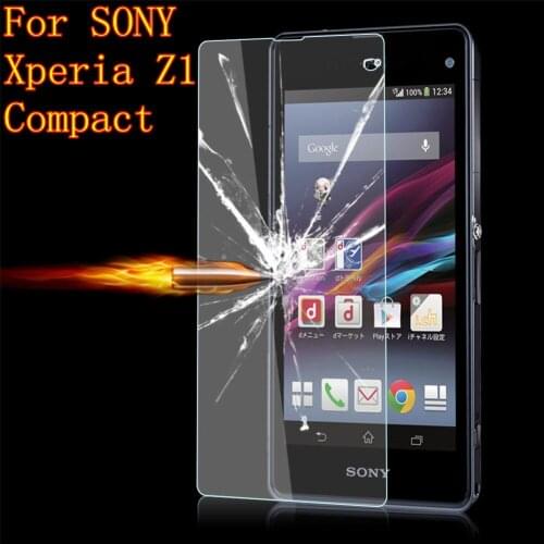 Z1 Compact Premium 9H tempered glass For SONY Xperia Z1 mini D5503 M51W Z1 Compact 4.3" Screen Protector Protective Film Case