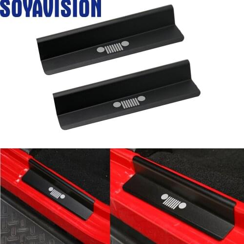 Door Sill Car Pedal Guards Cover Aluminum Alloy -Black Door Step Sill Scuff Plate Protectors for Jeep Wrangler JK 2/4 Door 07-18