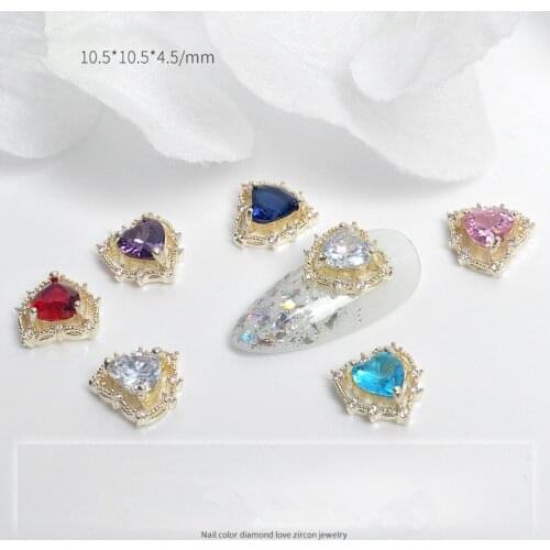 10 Pcs Luxury Heart Crystal Zircon 3D Nail Art Decorations Shiny Charm Alloy Around Jewelry Manicure Design Accessories
