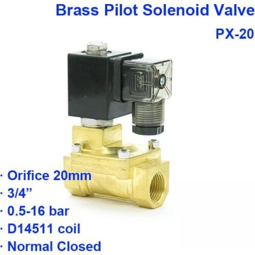 2 Way Low Pressure Pneumatic Brass Pilot Solenoid Valve PX-20 BSP Port G3/4" 0.5-10bar Orifice 20mm D14511 coill AC220V