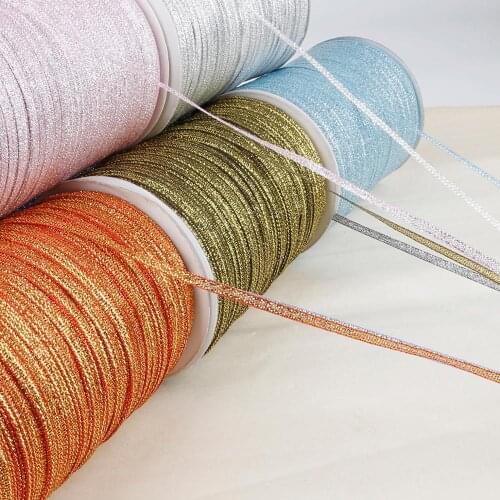 20Yards 1/8'' (3mm) Metallic Glitter Ribbon String Cord Rope Gift Package Ribbons For DIY Craft Sewing Webbing Garment Wedding
