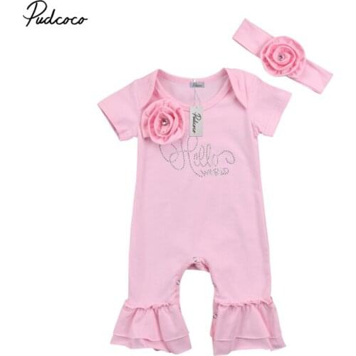 2018 Spring Summer Newborn Baby Girl 3D Flower Rompers Jumpsuit Headband Outfit Long Sleeve Floral Baby Girl Clothes Pink 0-18M