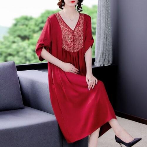 2021 Black Loose Casual Mulberry Silk Midi Dress Summer Vintage Solid 4XL Plus Size Chiffon Dress Elegant Bodycon Party Vestidos