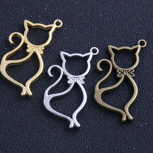 3pcs/lot 33*35mm Metal Alloy Three Colors Animal Charm Cat Charm Pendant Blank Tray Bezel Diy Jewelry Making