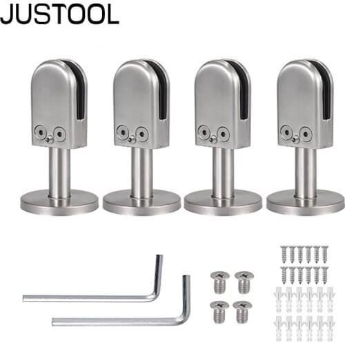 JUSTOOL 4Pc Glass Clips Clamp Support Bracket Stainless Steel Flat Back Floor Mount Posts Glass Clamps 8-12mm S/M/L for Handrail