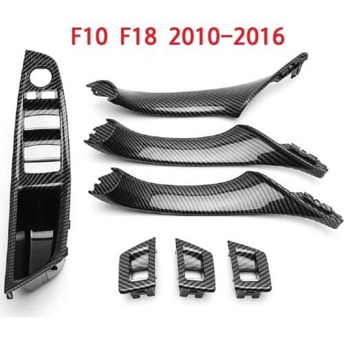 7Pcs For BMW F10 F11 F18 5 Series M5 2010-2016 Interior Window Lift Switch Panel Door Handle Trim Carbon Fiber ABS Car Styling