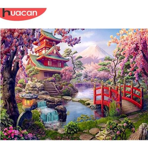 HUACAN Diamond Painting Landscape Cross Stitch Diamond Embroidery House Mosaic Mountain Home Art Wall Stickers