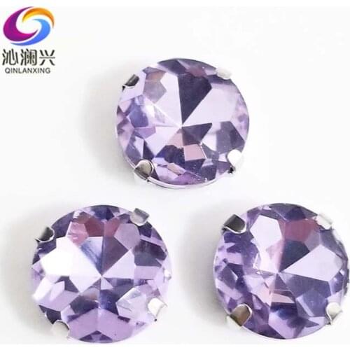 Free shipping Crystal violet round shape High quality Glass Crystal sew on claw loose rhinestones,Diy Clothing accessories SWB21