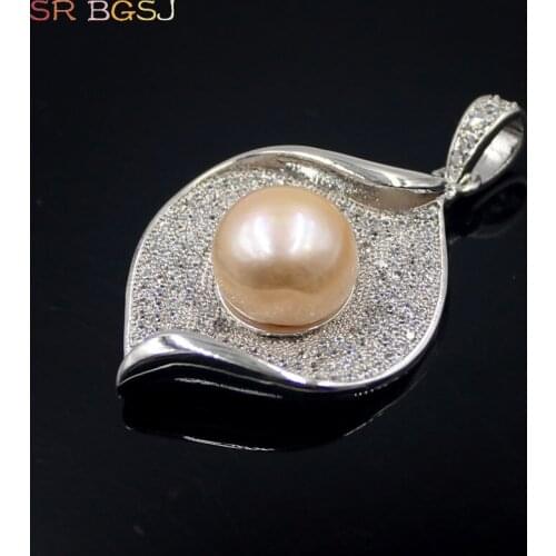 Free Ship New Ariival 3A Grade 12mm Button Freshwater Pearl Teardrop Shape Micro Pave Rhinestone Women Jewelry Pendant