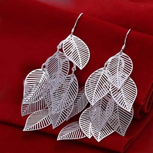 Free Shipping!!Wholesale silver plated Earring,925 jewelry silver,Gloss Leaves Earrings SMTE214