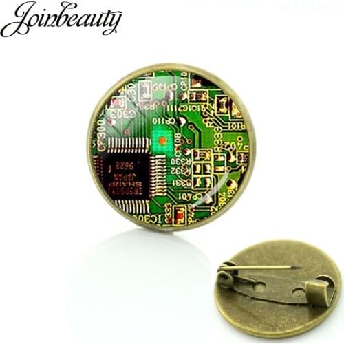 JOINBEAUTY Computer Circuit Board Brooches retro unisex fashion Pins art photo glass cabochon style Badge vintage jewelry QF01