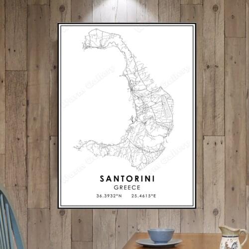 Black and White City Map The Santorini City Map Poster HD Print Wall Art Canvas Nordic Landscape Painting for Home Decor
