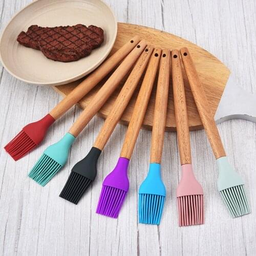 Wood handle SILICONE BAKING kitchenware beech non stick pot household baking tools removable silicone oil brush for barbecue