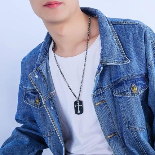 GorGor Necklace Men Stainless Steel Pattern Square Card Cross Pendant Originality Statement Party Accessories TX-1595