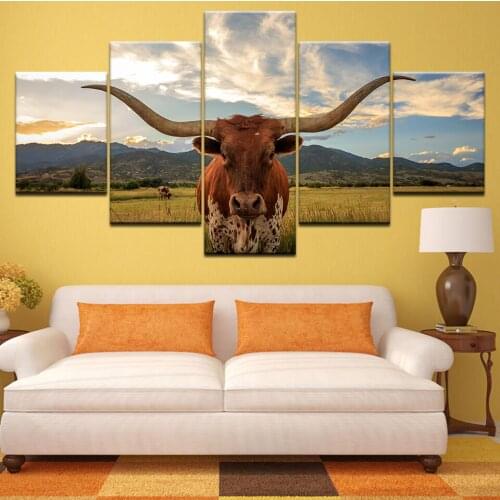 Highland Cow Canvas Art Print and Poster Farm Animal Highland Bull 5 Panel Canvas Painting Picture Modern Wall Art Decor