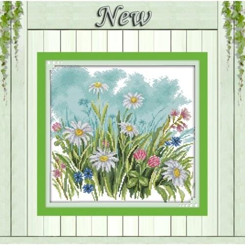 The wild flowers Daisy scenery Painting Counted Print on canvas DMC 14CT 11CT chinese Cross Stitch Needlework Kits Embroider Set