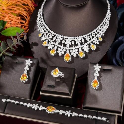 Kellybola High Quality Shiny Full Cubic Zirconia Earrings Necklaces Bracelets Rings 4PCS Womens Wedding Banquet Celebration