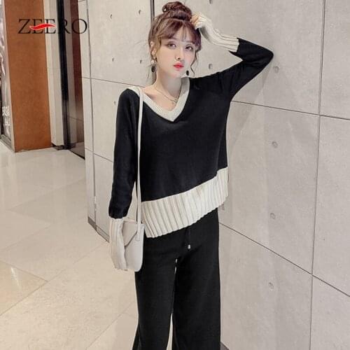 2 Piece Set Tracksuit For Women Outfits SportSuits Knitting Pullovers Pants Casual Female Plus Size Loose Women Set Tracksuit