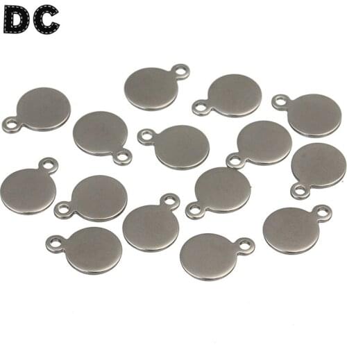 50pcs/lot 7x9.5mm Stainless Steel Round Necklaces Bracelets Charms Pendant Stamping Tags Fits for DIY Jewelry Making