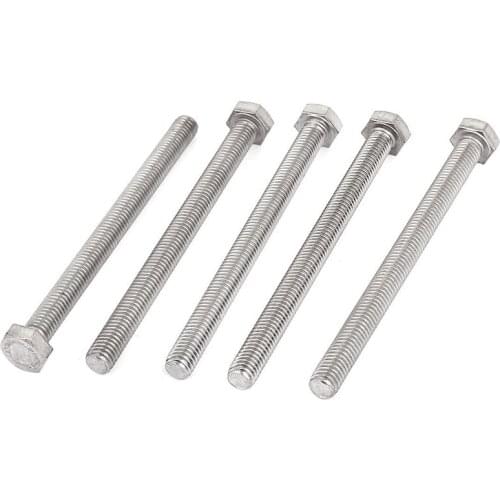 M8 x 100mm A2 Stainless Steel Fully Threaded Hex Head Screw Bolt 5 Pcs
