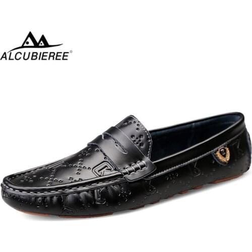 ALCUBIEREE Brand Italian Handmade Loafers Mens Genuine Leather Formal Shoes Man Luxury Moccasins Mens Slip On Men Driving Shoes