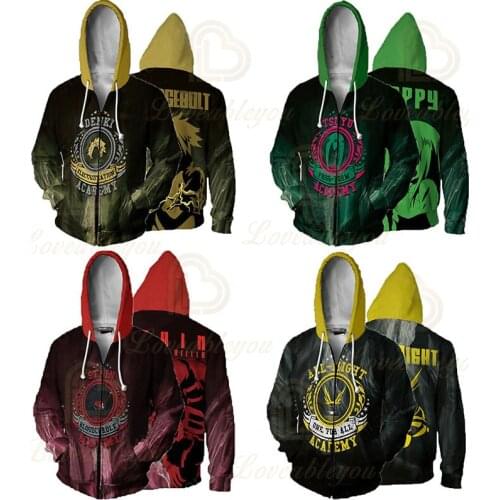 Men Zipper Jackets My Hero Academia Bakugou Katsuki 3D Fashion Printed Sweatshirts Casual Hooded Hoodies School Uniforms
