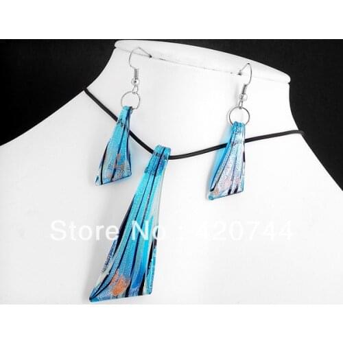 12 Sets/Lot Set Blue Lampwork Glass Bead Pendant Necklace Earrings CHIC