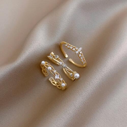 New Gold Color Zircon Ring Korean Fashion Female Jewelry Luxury Wedding Party Ring Multifunctional Student Friendship Ring