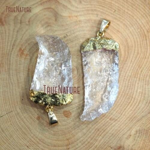 New Design Jewelry Clear Crystal Quartzs Pendant Gold Electroplated Irregular Surface Horn Tusk Pendant Approx 35 mm PM8668