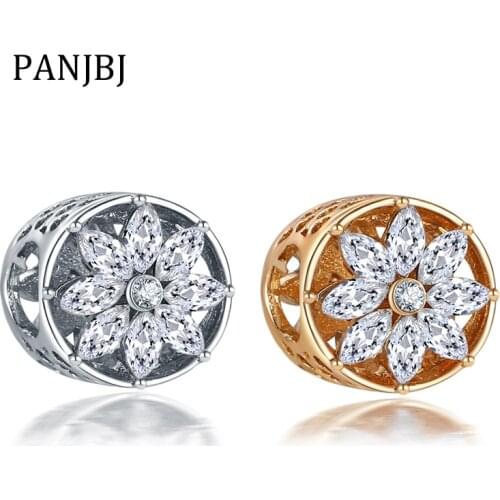 New Alloy Silver Plated Bead Alloy Opulent Flower Charm Crystal Fit Original Bracelet Necklace DIY Women Jewelry