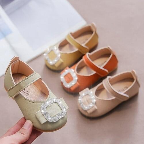 Little Girls Shoes 2021 New Spring Baby Princess Shoes For Girls Leather Flats Shiny Rhinestone Soft Bottom Girl Party Shoes
