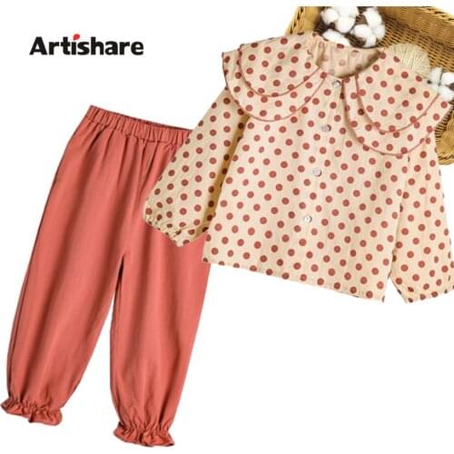 Clothes For Girls Dot Blouse + Pants Tracksuits For Girls Spring Autumn Children Clothes Girl Casual Style Tracksuits For Childr