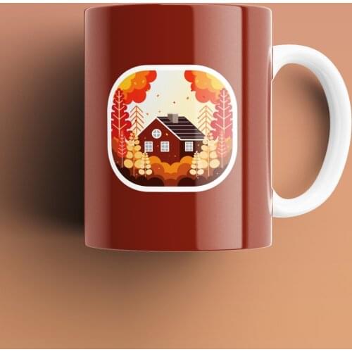 Window to Autumn 2 Patterned, Printed White Cup Cup, Porcelain Raw Material, Handle, Gift Product, quality Mug and Printing